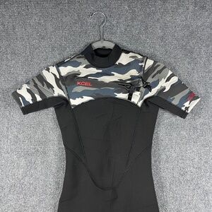 XCEL Comp 2/0 mm Black Camo Chest Zip Full Wetsuit Youth Size 12 #1236